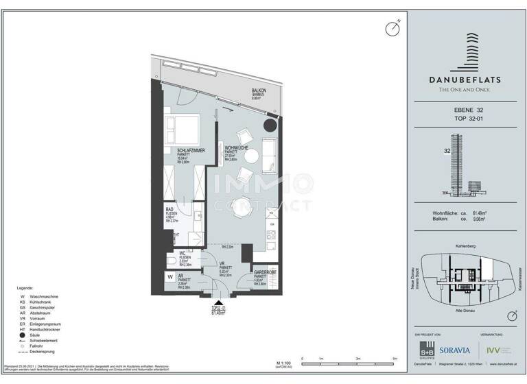 Wohnung zum Kauf - Erstbezug 649.000 € 2 Zimmer 61,5 m² 32. Geschoss Wagramer Straße 2 Wien 1220