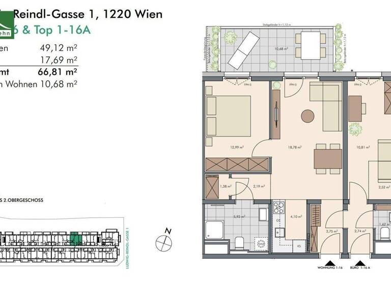 Wohnung zum Kauf - Erstbezug provisionsfrei 344.000 € 3 Zimmer 66,8 m² 2. Geschoss Ludwig-Reindl-Gasse 1 Wien 1220