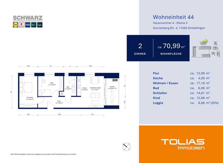 Wohnung zur Miete - Erstbezug 1.320 € 3 Zimmer 71,7 m² 2. Geschoss frei ab sofort Ost Sindelfingen 71065
