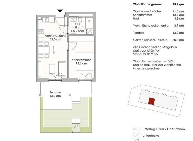 Terrassenwohnung zur Miete - Erstbezug 945 € 2 Zimmer 43,2 m² EG Hartriegelstraße 130D Niederschöneweide Berlin 12439