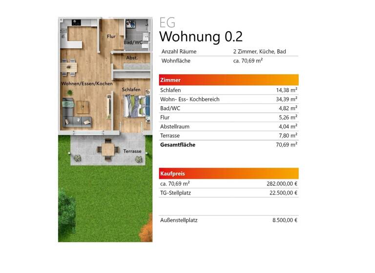Wohnung zum Kauf - Erstbezug provisionsfrei 282.000 € 2 Zimmer 70,7 m² Im Muggenried 4 Orsingen Orsingen-Nenzingen 78359