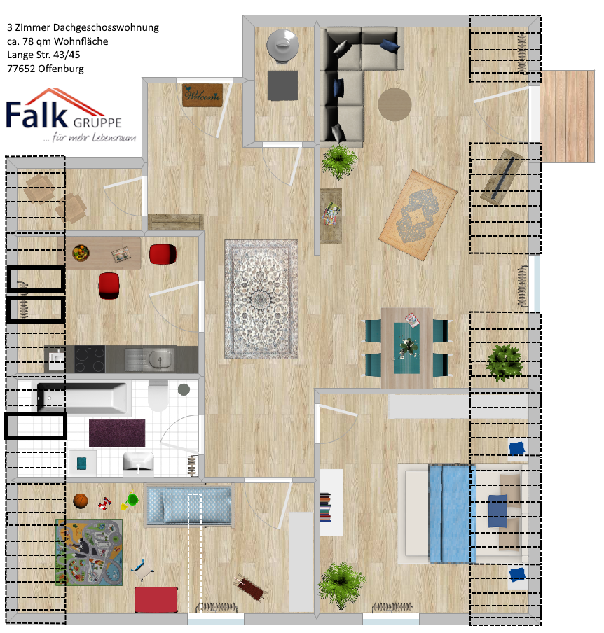 Wohnung zur Miete 895 € 3 Zimmer 78 m²<br/>Wohnfläche 2.<br/>Geschoss ab sofort<br/>Verfügbarkeit Lange Straße 43 Stadtmitte Offenburg 77652