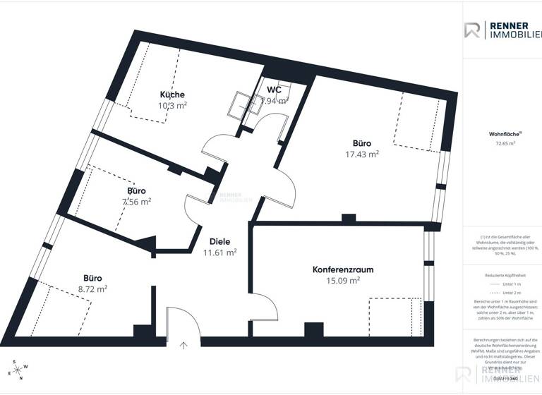 Bürofläche zur Miete 671 € 3,5 Zimmer 72,7 m² Bürofläche Altdorf 90518