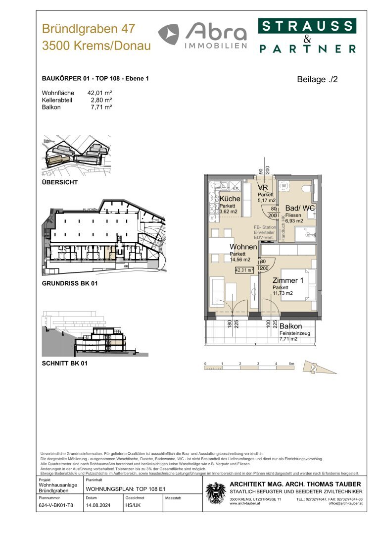 Wohnung zur Miete 643 € 2 Zimmer 42 m²<br/>Wohnfläche 1.<br/>Geschoss 01.02.2025<br/>Verfügbarkeit Bründlgraben 45 Krems an der Donau Krems an der Donau 3500