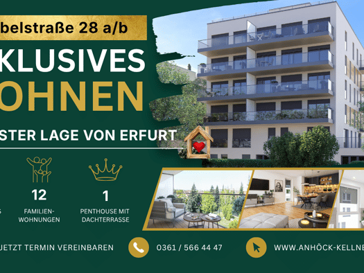 Wohnung zum Kauf - Neubau provisionsfrei 374.480 € 2 Zimmer 55 m² Geschoss 2/6 Geibelstraße 28 a Löbervorstadt Erfurt 99096