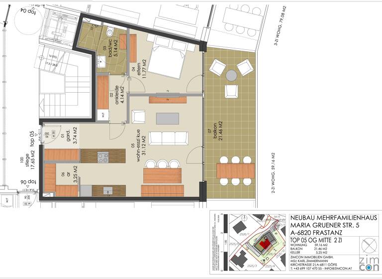 Terrassenwohnung zum Kauf - Erstbezug provisionsfrei als Kapitalanlage geeignet 457.550 € 2 Zimmer 58,9 m² Maria Grüner Straße 6 Frastanz 6820