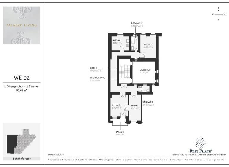 Wohnung zum Kauf provisionsfrei 470.000 € 3 Zimmer 98,6 m²<br/>Wohnfläche 1.<br/>Geschoss Bahnhofstraße 1 Schöneberg Berlin 12159