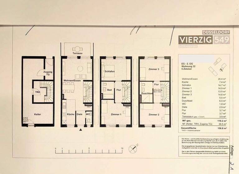 Wohnung zur Miete auf Zeit 3.100 € 5 Zimmer 125 m² frei ab 01.06.2026 Heerdt Düsseldorf 40549