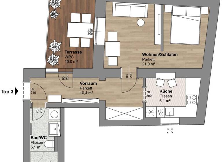 Wohnung zum Kauf 279.000 € 2 Zimmer 42,6 m² EG Wien 1050