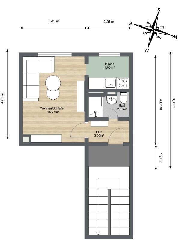 Wohnung zur Miete 165 € 1 Zimmer 25,5 m²<br/>Wohnfläche EG<br/>Geschoss Hans-Beimler-Straße 7 Gröba Riesa 01591