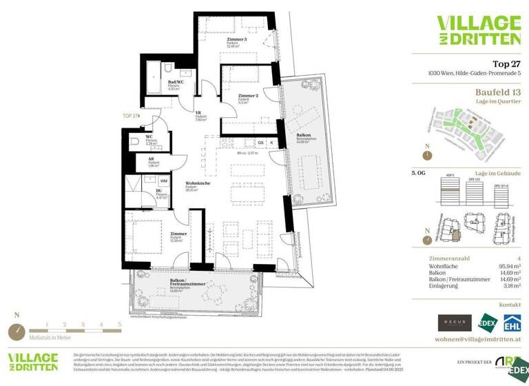 Terrassenwohnung zum Kauf - Erstbezug 845.000 € 4 Zimmer 95,9 m² 5. Geschoss Otto-Preminger-Straße Wien 1030
