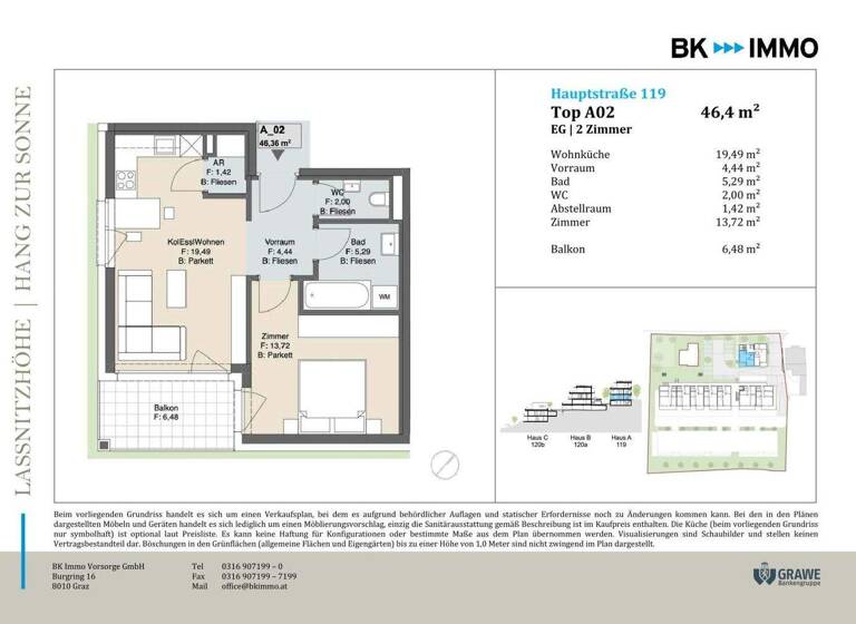 Wohnung zum Kauf - Erstbezug 209.900 € 2 Zimmer 46,4 m² EG Hauptstraße Laßnitzhöhe 8301