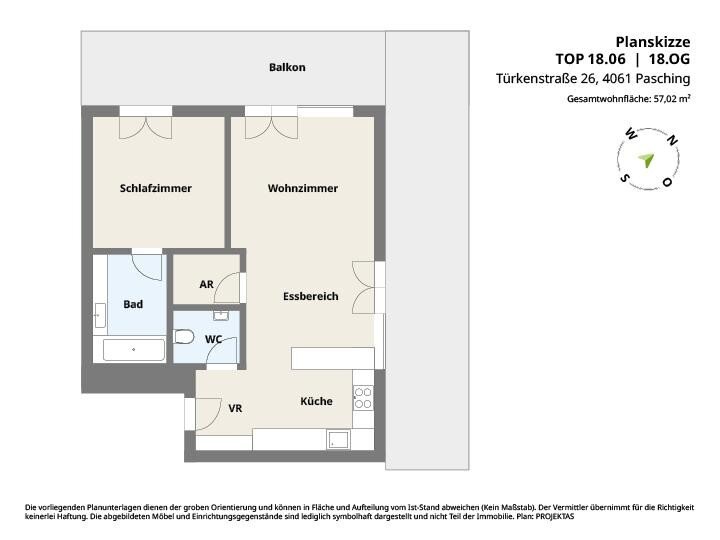 Wohnung zur Miete 1.117 € 2 Zimmer 57 m²<br/>Wohnfläche 18.<br/>Geschoss Coulinstraße 30 Linz Linz 4020