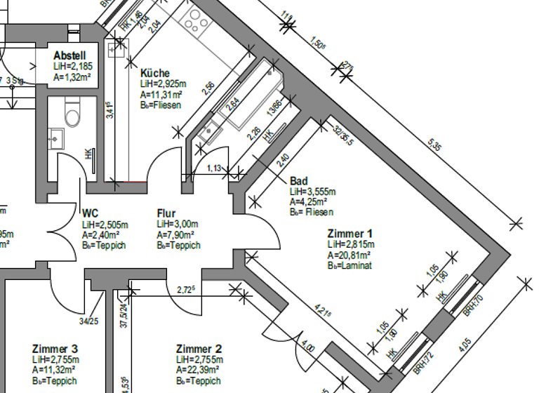 Wohnung zur Miete 1.100 € 3 Zimmer 80,4 m² EG Hassee Kiel 24113