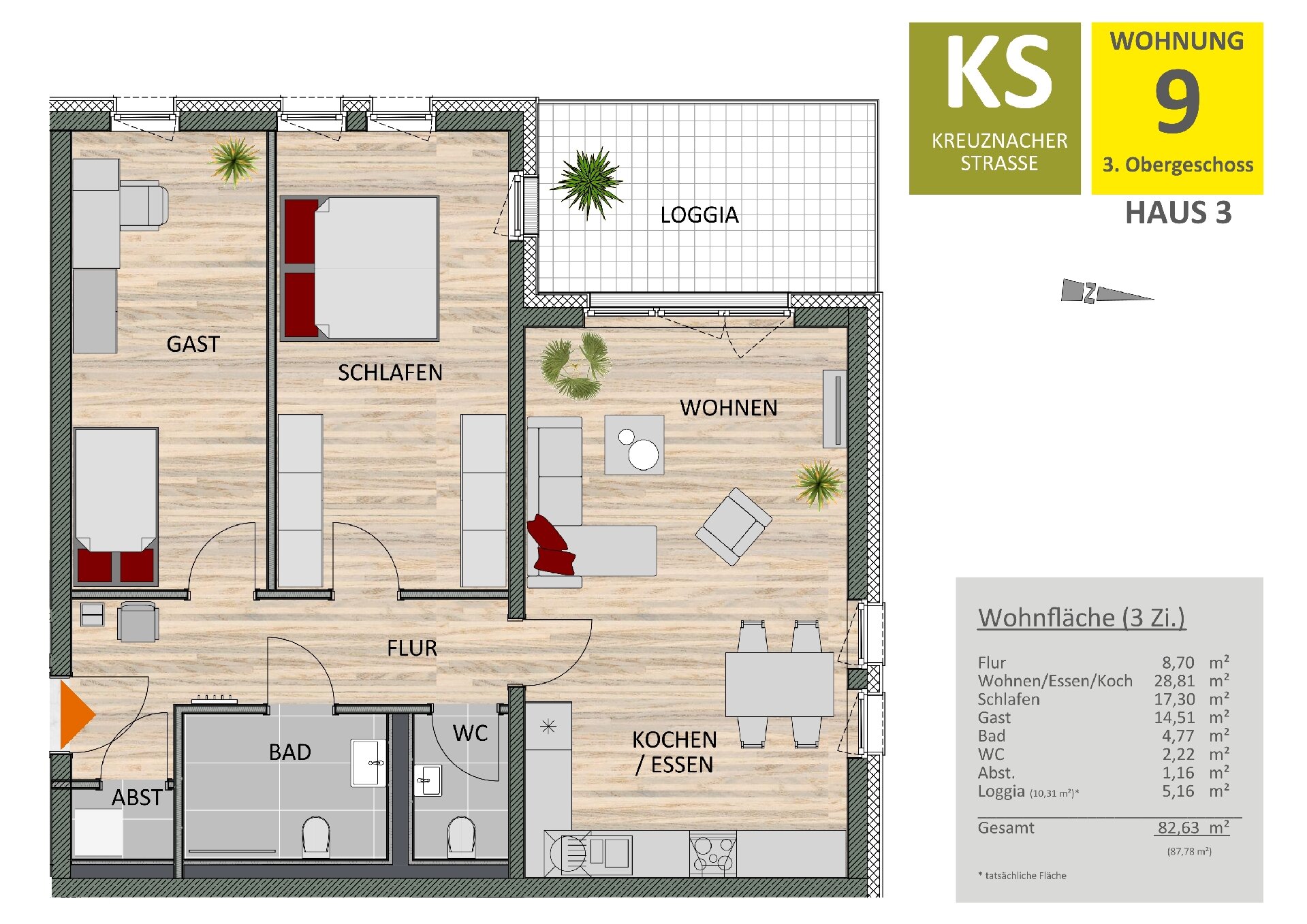 Wohnung zur Miete 1.755 € 3 Zimmer 82,6 m²<br/>Wohnfläche 3.<br/>Geschoss ab sofort<br/>Verfügbarkeit Zollstock Köln 50968