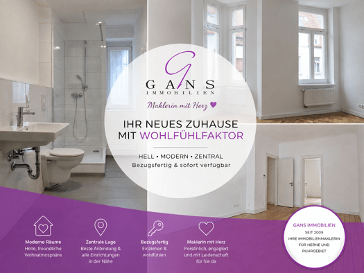Wohnung zur Miete 580 € 2,5 Zimmer 80 m² Geschoss 1/2 frei ab 01.11.2026 Overhofstraße 17 Wanne Herne 44649