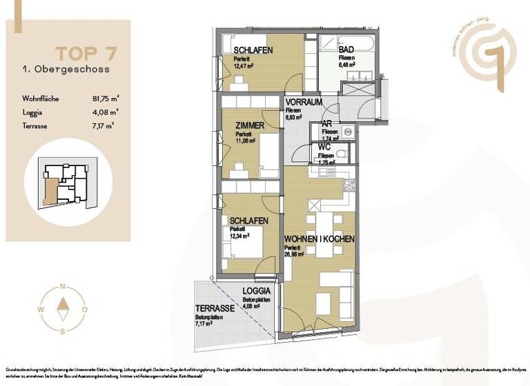 Wohnung zum Kauf - Erstbezug 369.000 € 4 Zimmer 81,8 m² 1. Geschoss Gartenstraße 1 Perg 4320