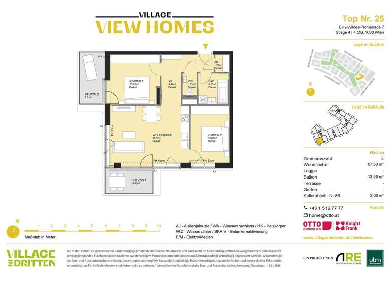 Wohnung zum Kauf - Erstbezug 573.000 € 3 Zimmer 67,6 m² 4. Geschoss Wien 1030