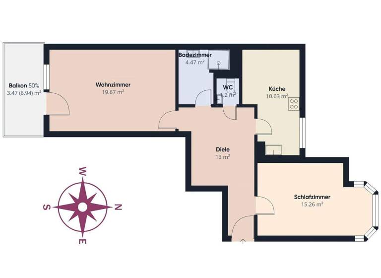 Wohnung zur Miete 990 € 2 Zimmer 67,7 m² 2. Geschoss Westenviertel Regensburg 93049