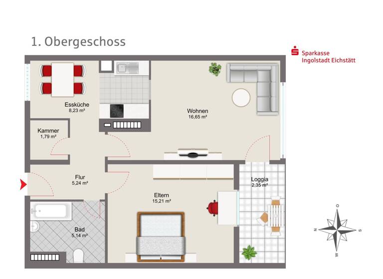 Wohnung zum Kauf 195.000 € 2 Zimmer 55 m²<br/>Wohnfläche 1.<br/>Geschoss Ingolstadt Ingolstadt 85057