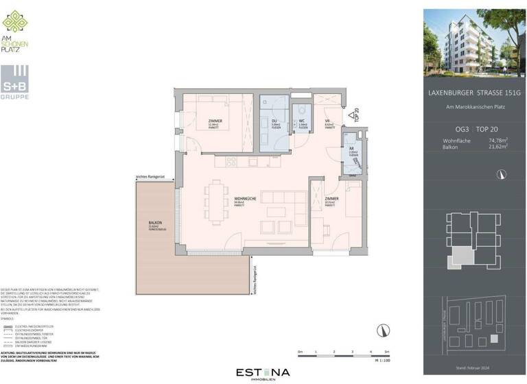 Wohnung zum Kauf - Erstbezug 720.000 € 3 Zimmer 74,8 m² 3. Geschoss Am marokkanischen Platz / Laxenburger Straße Wien 1100