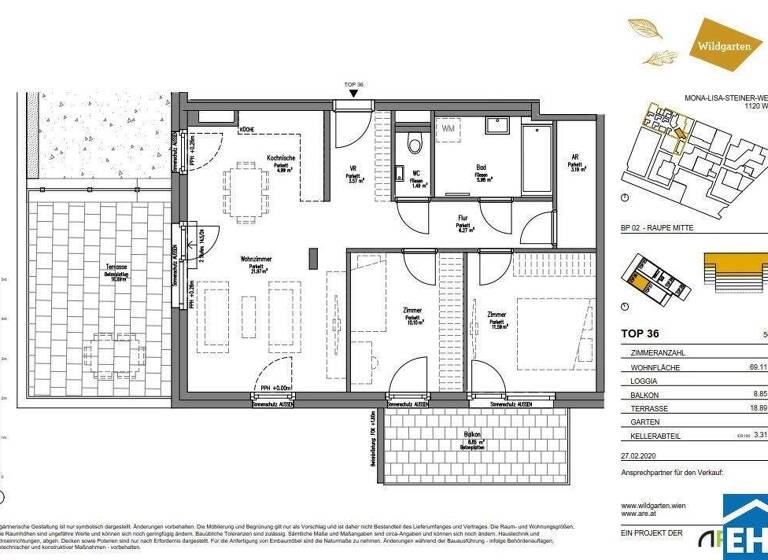 Wohnung zur Miete 970 € 3 Zimmer 69,1 m² 5. Geschoss Mona-Lisa-Steiner-Weg Wien 1120