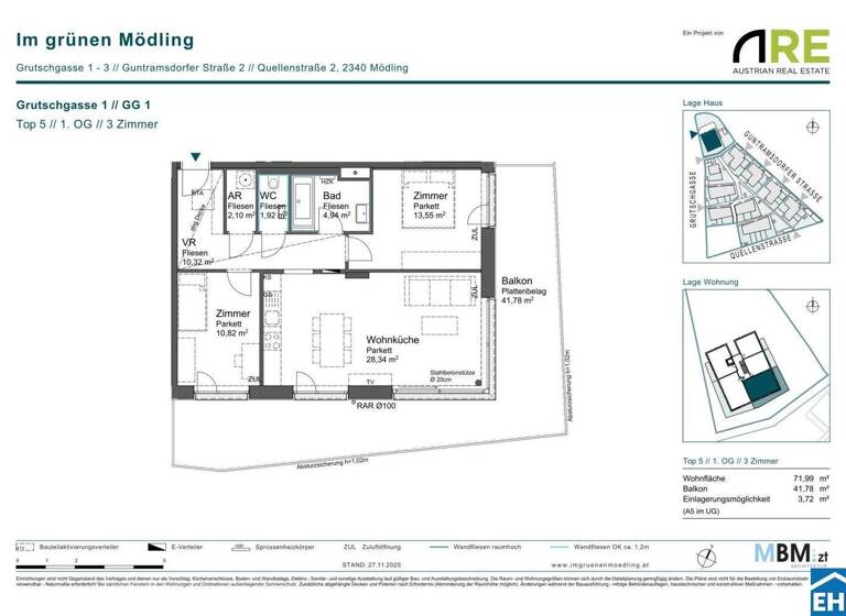 Wohnung zum Kauf - Erstbezug provisionsfrei 444.110 € 3 Zimmer 72 m² 1. Geschoss Grutschgasse 1 Mödling 2340