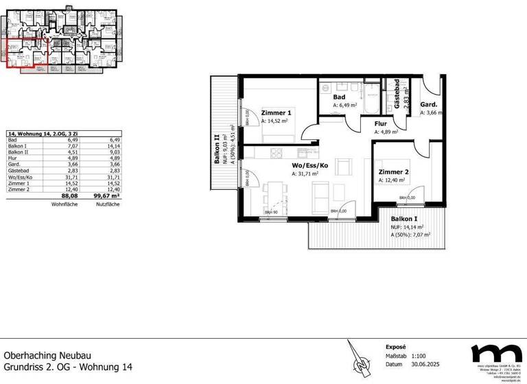 Wohnung zum Kauf - Erstbezug provisionsfrei 839.900 € 3 Zimmer 88,1 m² 2. Geschoss Deisenhofen Oberhaching / Deisenhofen 82041