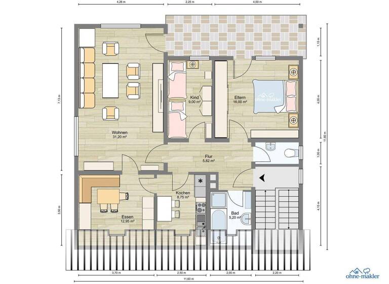 Wohnung zur Miete 735 € 4 Zimmer 95 m² 2. Geschoss frei ab 01.04.2026 Harzofen Elmstein 67471