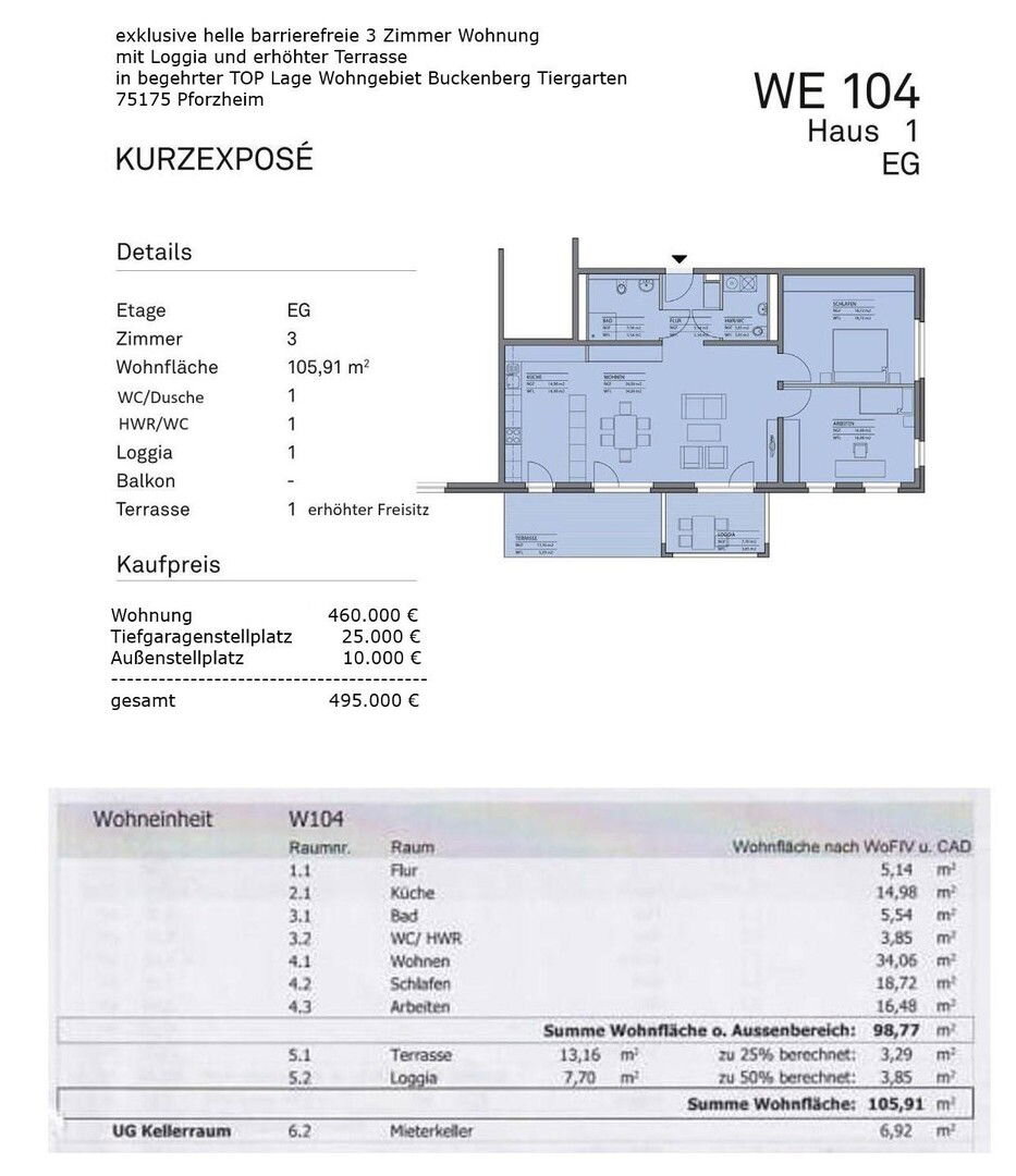 Terrassenwohnung zum Kauf provisionsfrei 460.000 € 3 Zimmer 105,9 m²<br/>Wohnfläche EG<br/>Geschoss Lion-Feuchtwanger-Allee 106 Buckenberg - Stadtviertel 077 Pforzheim 75175