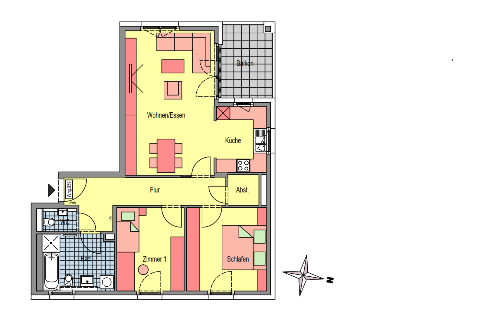 Wohnung zur Miete 1.419 € 3 Zimmer 83,2 m²<br/>Wohnfläche 2.<br/>Geschoss Hessigheimer Str. 16 Rot Stuttgart 70437