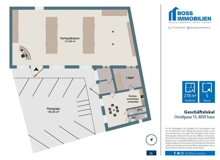 Ladenfläche zur Miete 2.500 € 213,1 m² Verkaufsfläche Christlgasse 15 Traun 4050