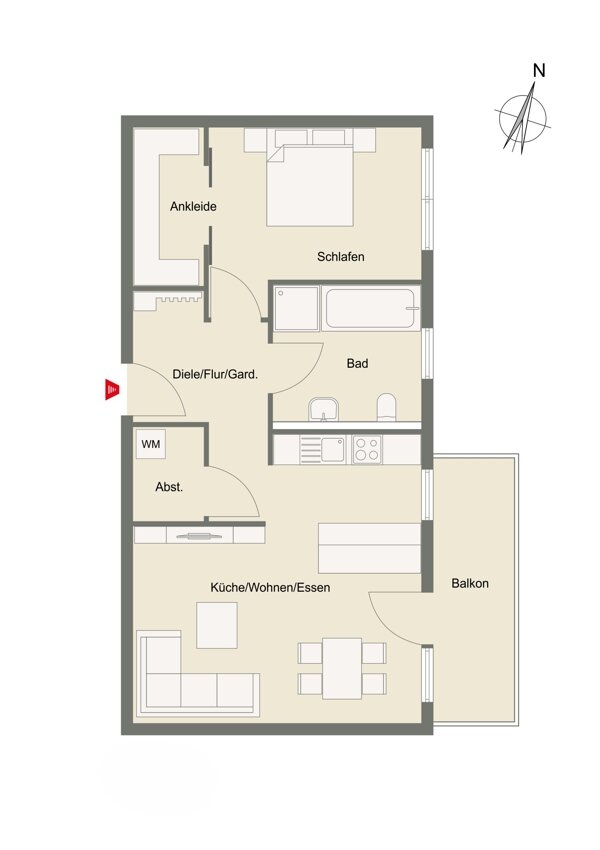 Wohnung zum Kauf 369.000 € 2 Zimmer 61 m²<br/>Wohnfläche 1.<br/>Geschoss Rheinstr. 96 Mühlburg - Alt-Mühlburg Karlsruhe 76185