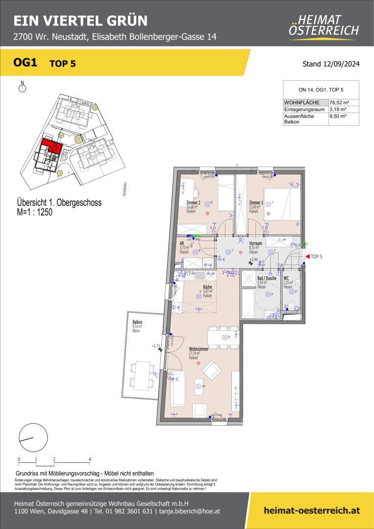 Wohnung zum Kauf 362.700 € 3 Zimmer 76,5 m²<br/>Wohnfläche 1.<br/>Geschoss 01.09.2025<br/>Verfügbarkeit Elisabeth Bollenberger - Gasse Wiener Neustadt 2700