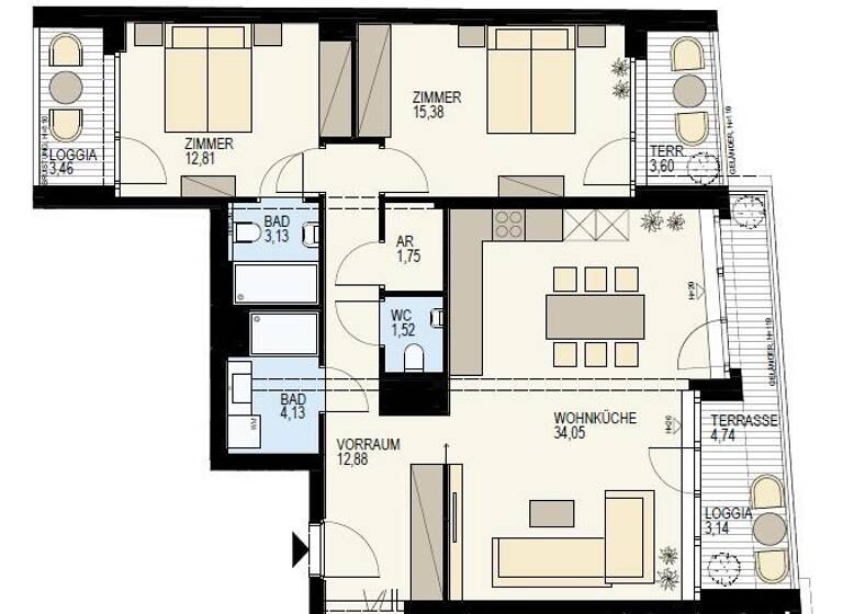 Terrassenwohnung zum Kauf - Erstbezug 1.157.100 € 3 Zimmer 92,3 m² 6. Geschoss frei ab 01.12.2026 Wien / Wien 3., Landstraße 1030