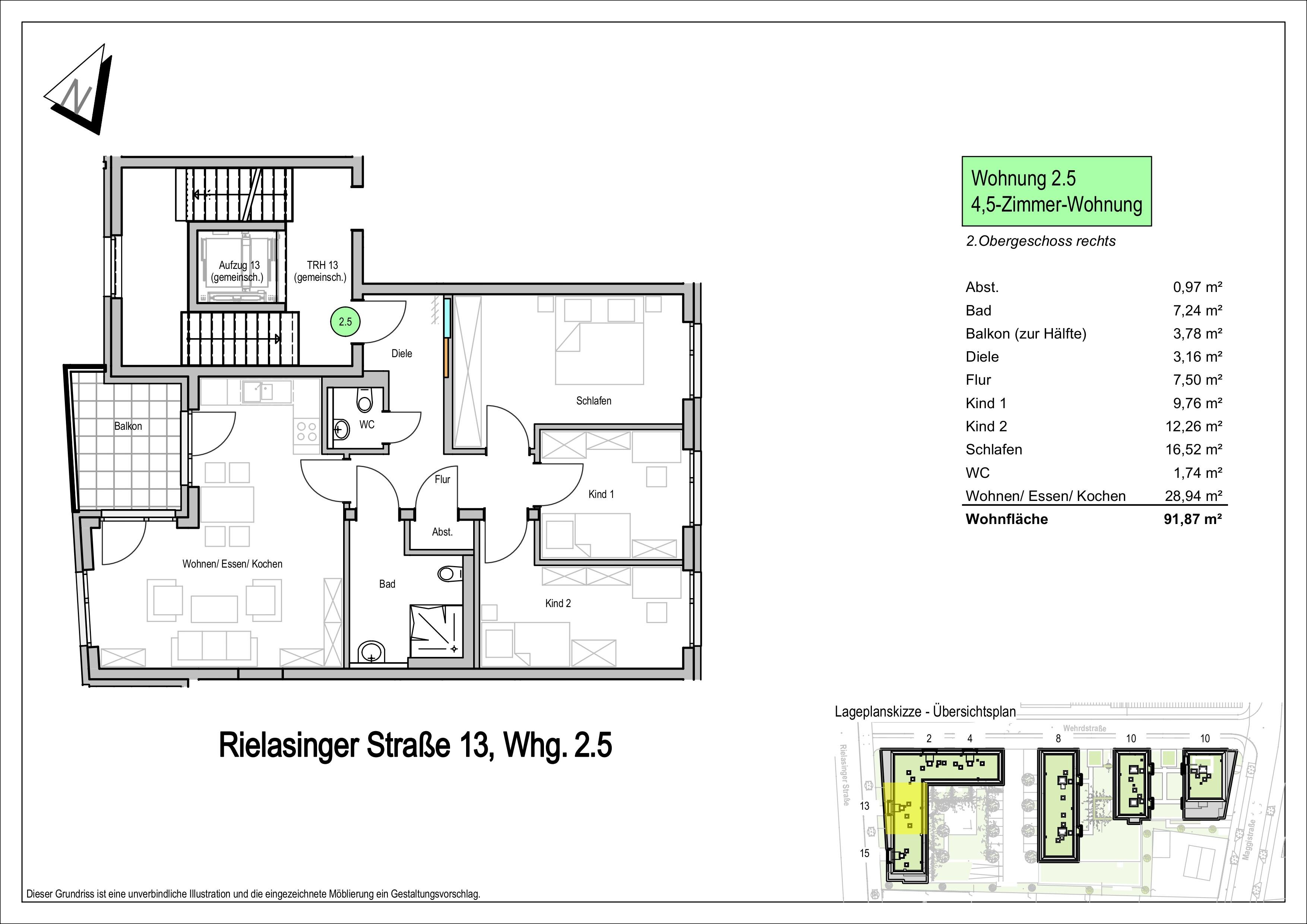 Wohnung zur Miete 1.240 € 4,5 Zimmer 91,9 m²<br/>Wohnfläche 2.<br/>Geschoss Rielasinger Straße 13 Zeppelin - Realschule 61 Singen (Hohentwiel) 78224