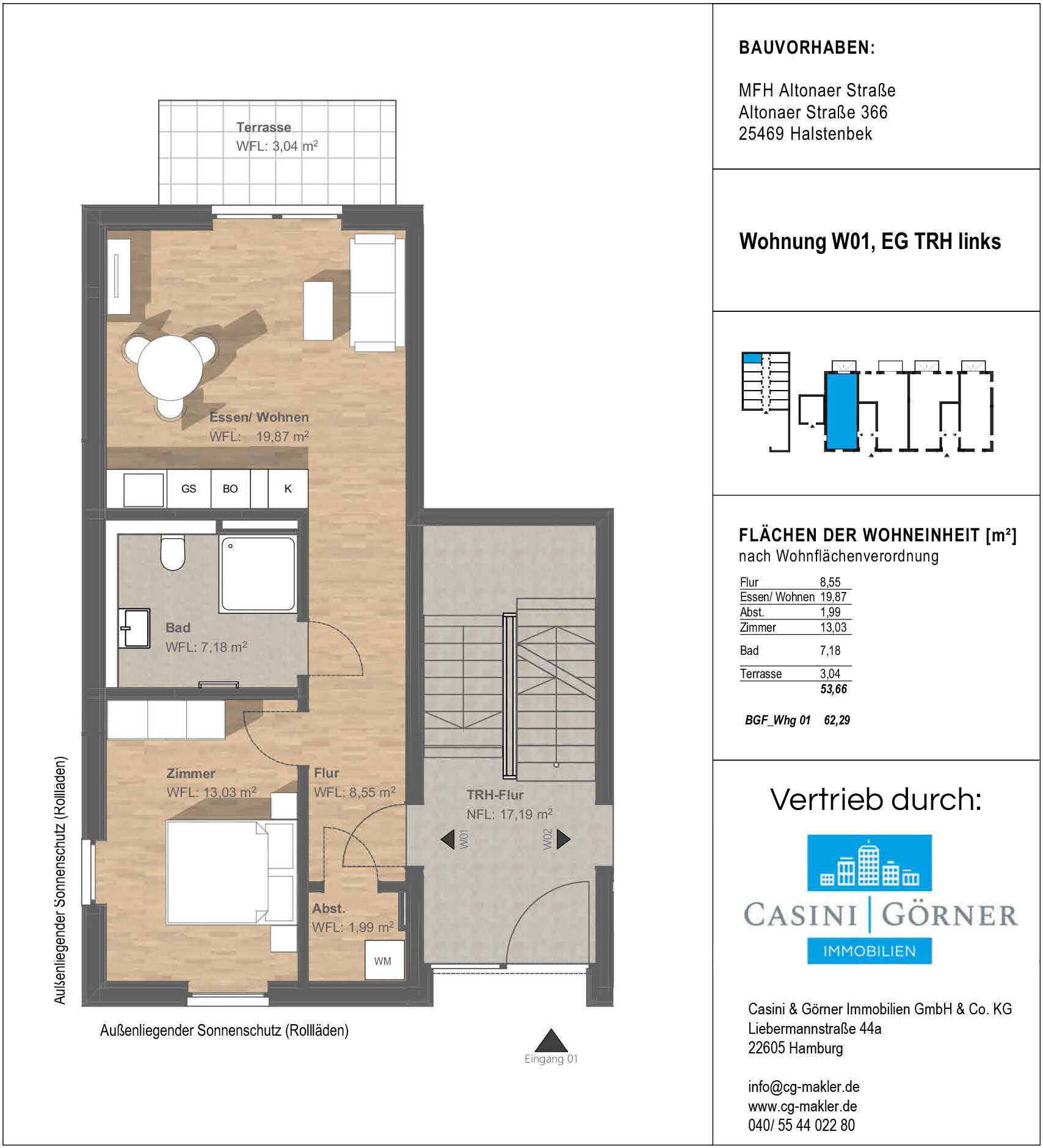 Wohnung zum Kauf provisionsfrei 328.000 € 2 Zimmer 54 m²<br/>Wohnfläche EG<br/>Geschoss Halstenbek 25469