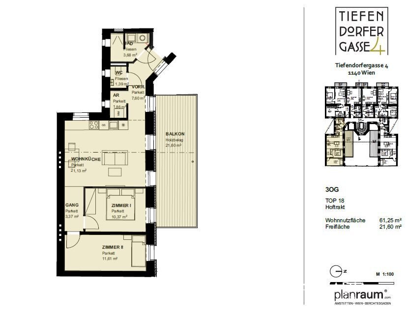 Wohnung zum Kauf 461.000 € 3 Zimmer 61,1 m²<br/>Wohnfläche 3.<br/>Geschoss Wien 1140