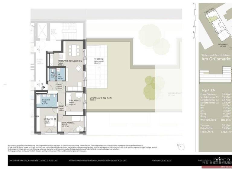 Wohnung zum Kauf - Erstbezug 985.036 € 4,5 Zimmer 100,2 m² 4. Geschoss Kaarstraße 11 und 13 Urfahr Linz 4040