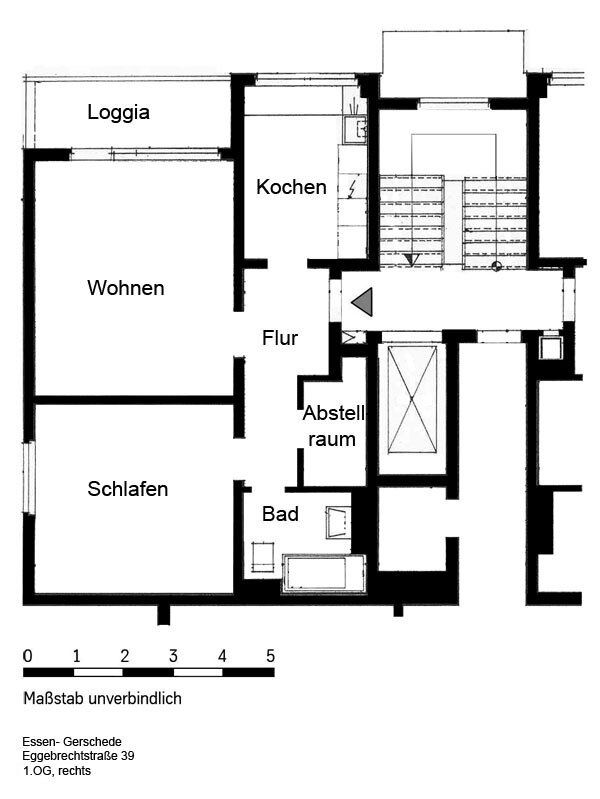 Wohnung zur Miete 519 € 2 Zimmer 58,4 m²<br/>Wohnfläche 1.<br/>Geschoss 14.02.2025<br/>Verfügbarkeit Eggebrechtstraße 39 Gerschede Essen 45357