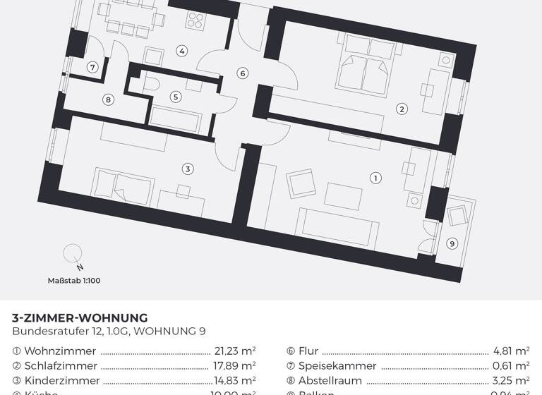 Wohnung zum Kauf provisionsfrei 334.900 € 3 Zimmer 77,8 m² 1. Geschoss Bundesratufer 12 Moabit Berlin 10555