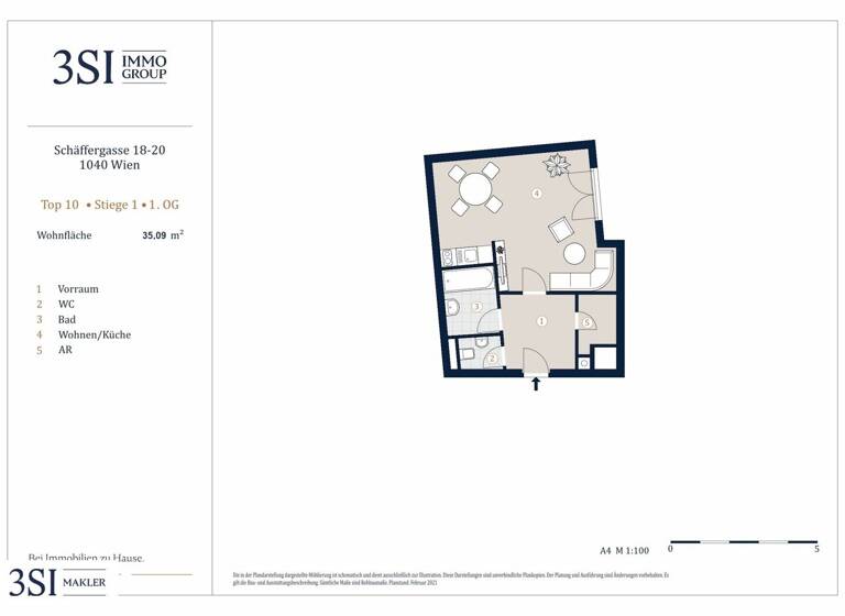Studio zum Kauf 270.000 € 1 Zimmer 35,1 m² 1. Geschoss Schäffergasse 18-20 Wien 1040