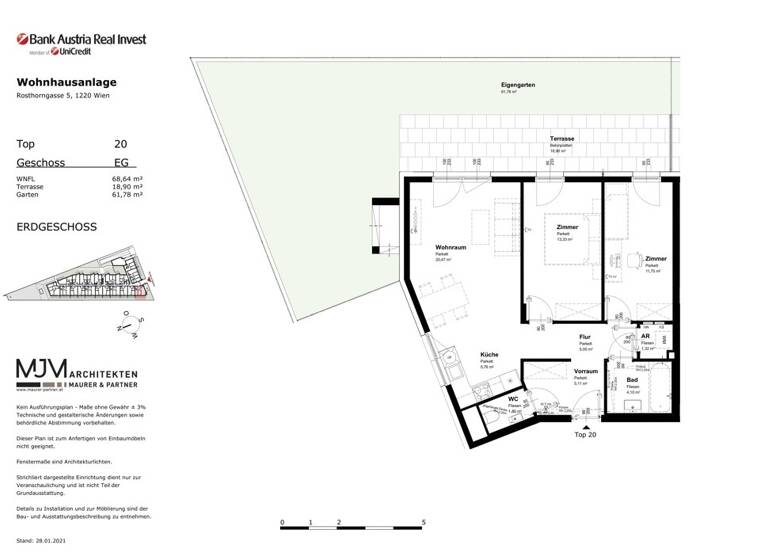 WG-Zimmer zur Miete 989 € 3 Zimmer 68,6 m² EG Wien 1220