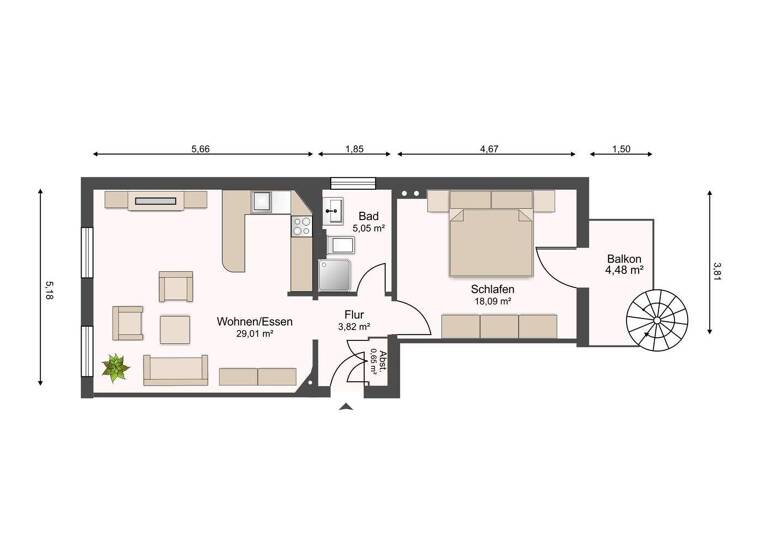 Wohnung zum Kauf 239.000 € 2 Zimmer 59,6 m² 2. Geschoss Zentrum-West Leipzig 04109