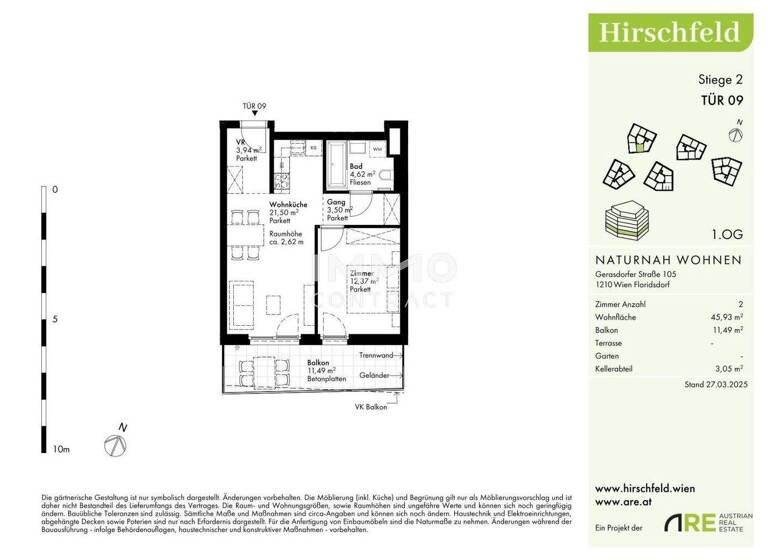 Wohnung zum Kauf - Erstbezug provisionsfrei 280.000 € 2 Zimmer 45,9 m² 1. Geschoss Wien 1210