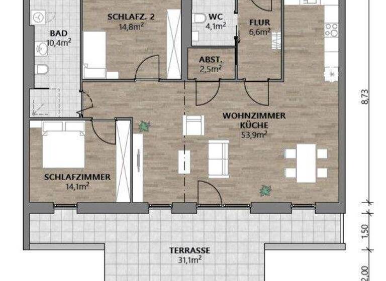 Wohnung zum Kauf - Erstbezug 509.542 € 3 Zimmer 121,9 m² 2. Geschoss Hartkirchen Pocking 94060