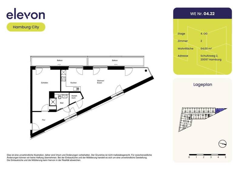 Wohnung zur Miete 1.370 € 2 Zimmer 64 m² 4. Geschoss Schultzweg 2 Hammerbrook Hamburg 20097