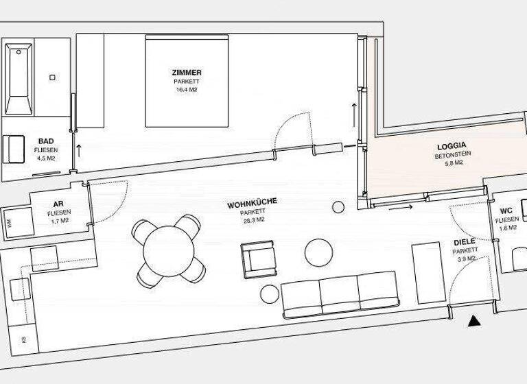 Wohnung zur Miete - Erstbezug 1.341 € 2 Zimmer 62,2 m² 2. Geschoss frei ab sofort Wien 1060