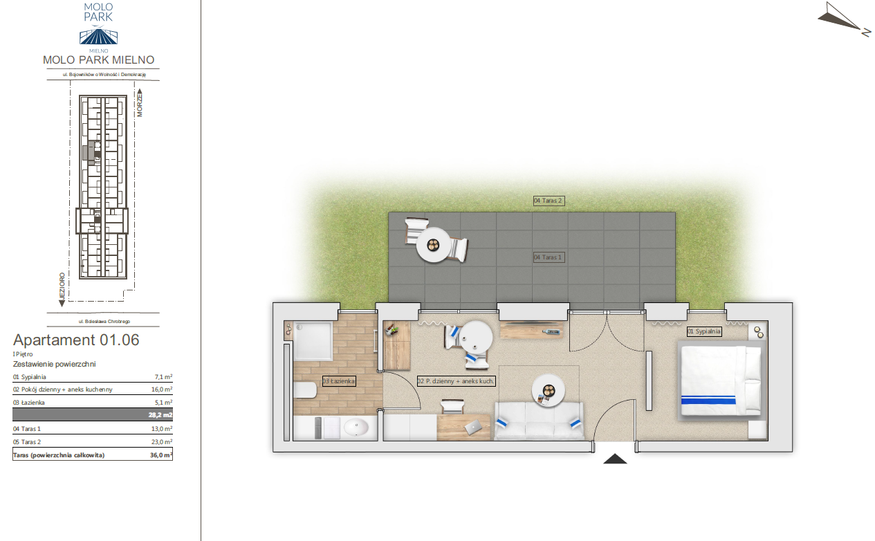 Terrassenwohnung zum Kauf 116.866 € 2 Zimmer 28,2 m²<br/>Wohnfläche 1.<br/>Geschoss Mielno 76-032