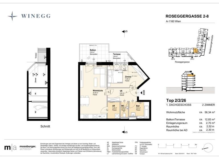 Wohnung zum Kauf - Erstbezug 437.400 € 2 Zimmer 56,3 m² 6. Geschoss Roseggergasse 2-8 Wien 1160